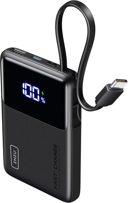 INIU 20000mAh Power Bank, Small 45W PD Fast Charging Portable Charger with Built-in USB C Cable, Flight-Safe Travel External Phone Battery Pack for iPhone 17 16 Pro Max Samsung S25 S26 Google iPad etc