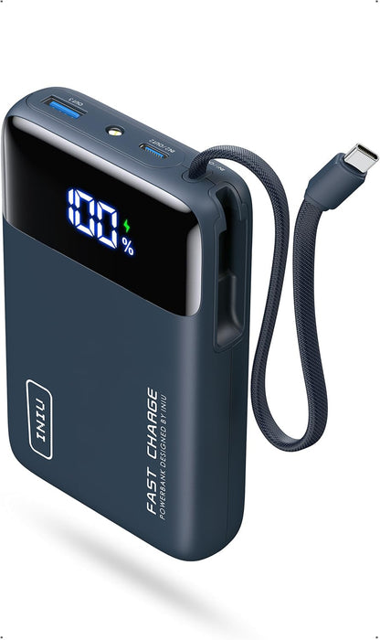 INIU 20000mAh Power Bank, Small 45W PD Fast Charging Portable Charger with Built-in USB C Cable, Flight-Safe Travel External Phone Battery Pack for iPhone 17 16 Pro Max Samsung S25 S26 Google iPad etc