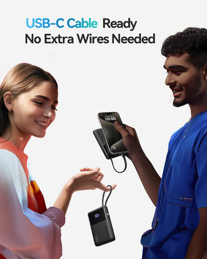 INIU 20000mAh Power Bank, Small 45W PD Fast Charging Portable Charger with Built-in USB C Cable, Flight-Safe Travel External Phone Battery Pack for iPhone 17 16 Pro Max Samsung S25 S26 Google iPad etc