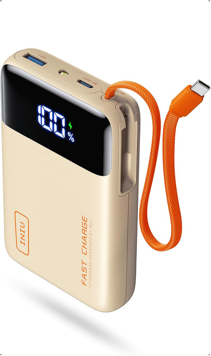 INIU 20000mAh Power Bank, Small 45W PD Fast Charging Portable Charger with Built-in USB C Cable, Flight-Safe Travel External Phone Battery Pack for iPhone 17 16 Pro Max Samsung S25 S26 Google iPad etc
