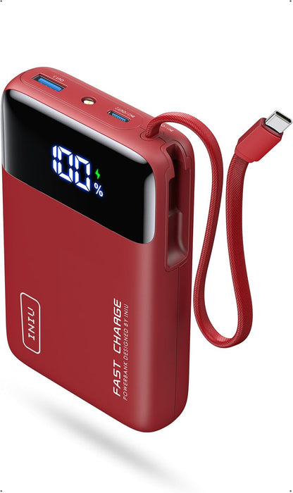 INIU 20000mAh Power Bank, Small 45W PD Fast Charging Portable Charger with Built-in USB C Cable, Flight-Safe Travel External Phone Battery Pack for iPhone 17 16 Pro Max Samsung S25 S26 Google iPad etc