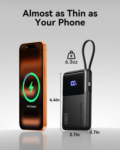 INIU 20000mAh Power Bank, Small 45W PD Fast Charging Portable Charger with Built-in USB C Cable, Flight-Safe Travel External Phone Battery Pack for iPhone 17 16 Pro Max Samsung S25 S26 Google iPad etc