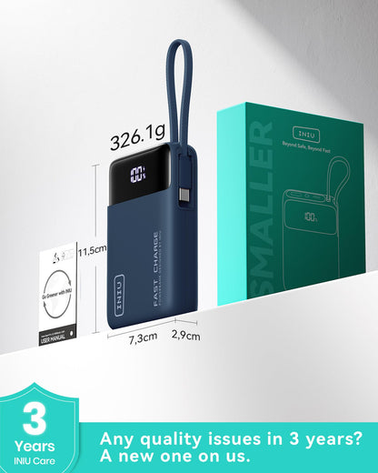 INIU 20000mAh Power Bank, Small 45W PD Fast Charging Portable Charger with Built-in USB C Cable, Flight-Safe Travel External Phone Battery Pack for iPhone 17 16 Pro Max Samsung S25 S26 Google iPad etc