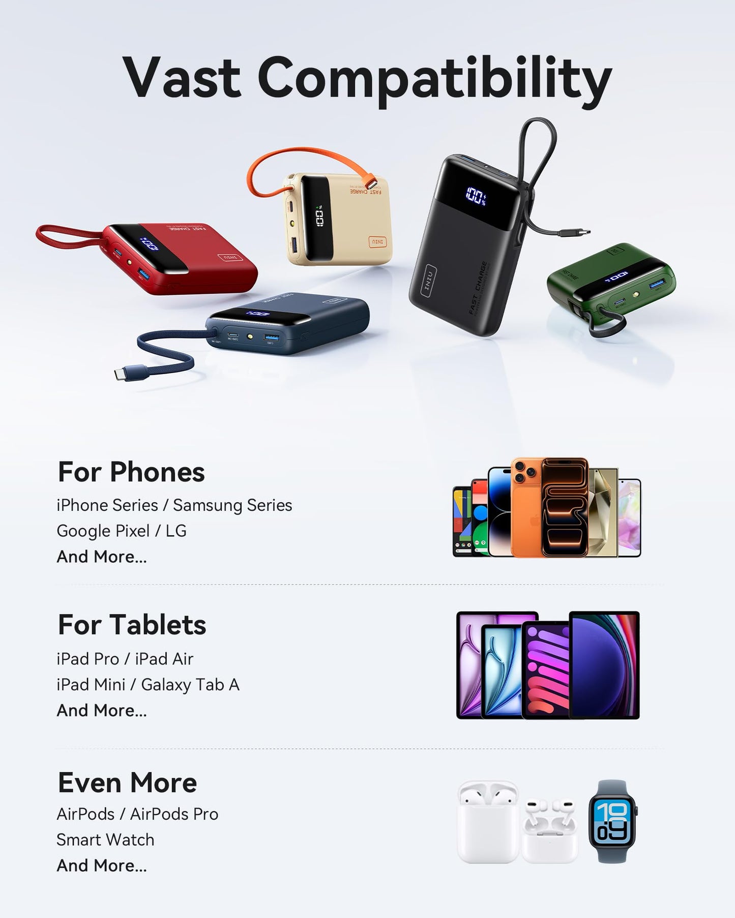 INIU 20000mAh Power Bank, Small 45W PD Fast Charging Portable Charger with Built-in USB C Cable, Flight-Safe Travel External Phone Battery Pack for iPhone 17 16 Pro Max Samsung S25 S26 Google iPad etc