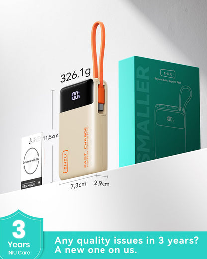 INIU 20000mAh Power Bank, Small 45W PD Fast Charging Portable Charger with Built-in USB C Cable, Flight-Safe Travel External Phone Battery Pack for iPhone 17 16 Pro Max Samsung S25 S26 Google iPad etc