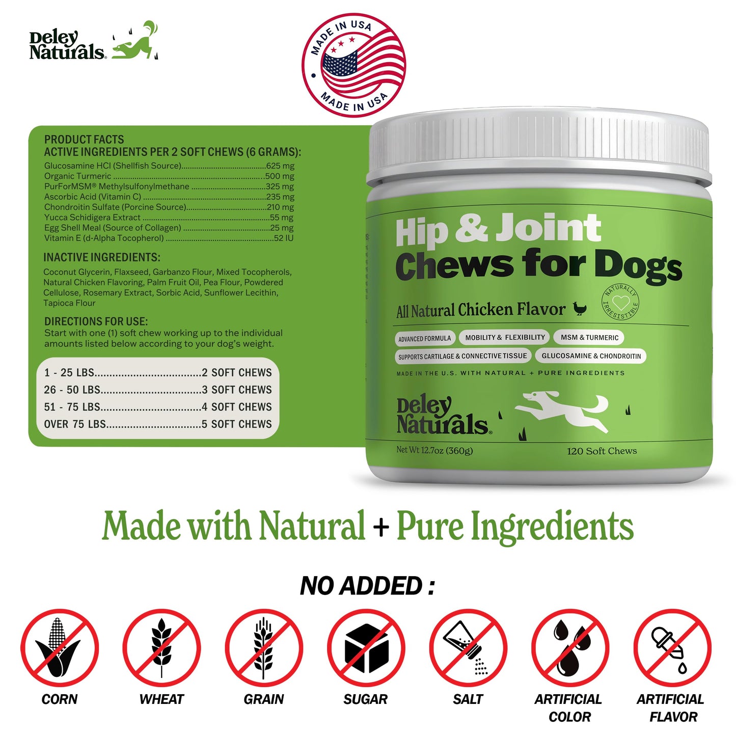Deley Naturals Hip & Joint Supplement for Dogs — 120 Chews