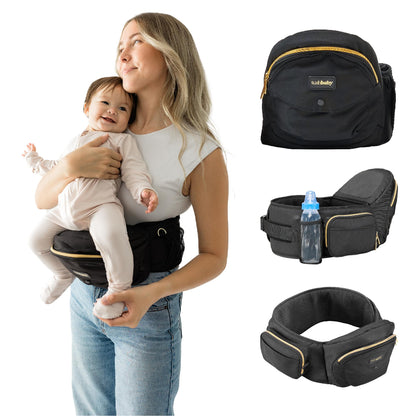 Tushbaby Safety-Certified Hip Carrier for Babies & Toddlers: Machine Washable Child Waist Seat for One Hand Support with Multi-Pocket Storage (23”-44” Waist, Holds Kids 0-3 yrs up to 45lbs) – Grey