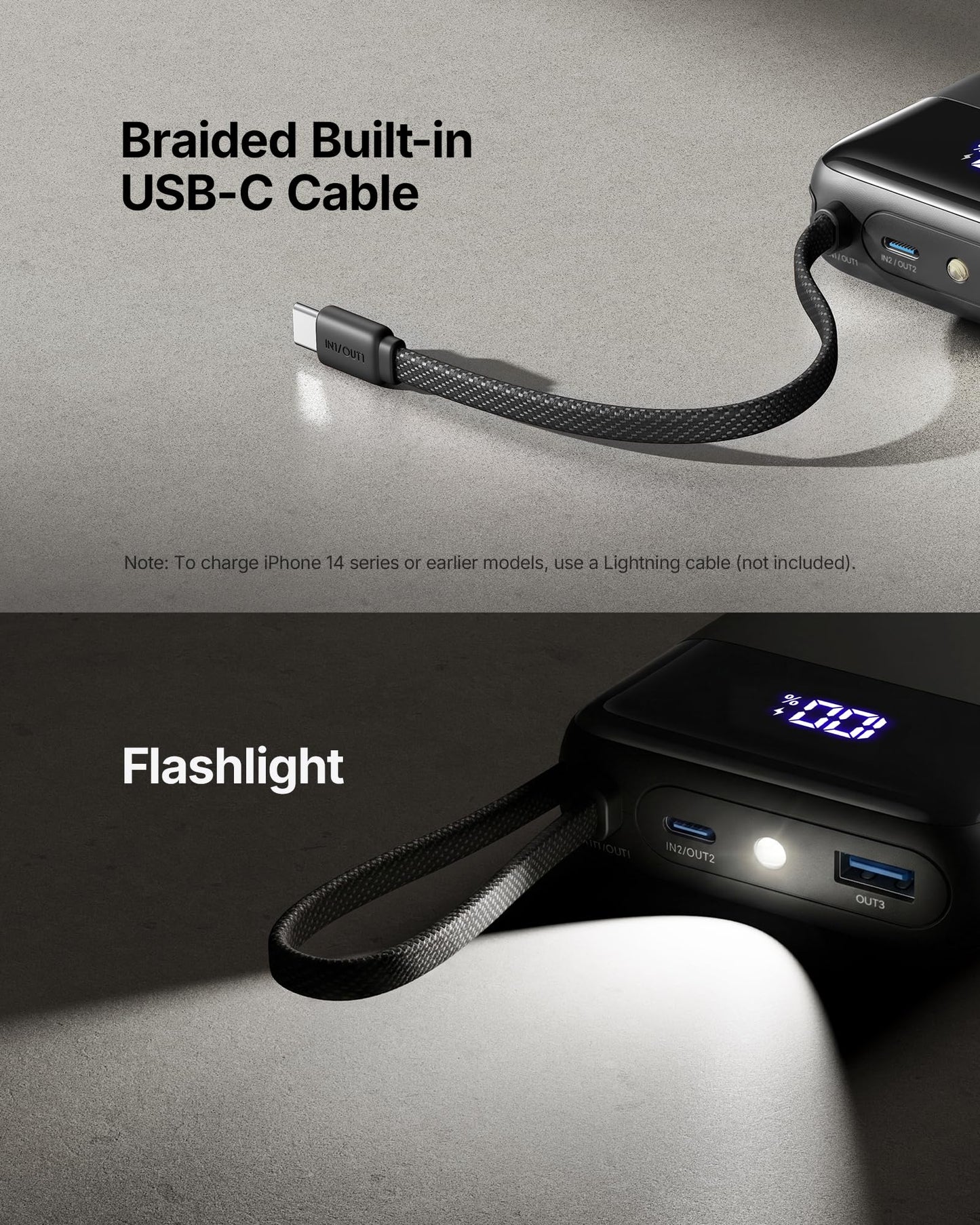 INIU 20000mAh Power Bank, Small 45W PD Fast Charging Portable Charger with Built-in USB C Cable, Flight-Safe Travel External Phone Battery Pack for iPhone 17 16 Pro Max Samsung S25 S26 Google iPad etc
