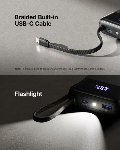 INIU 20000mAh Power Bank, Small 45W PD Fast Charging Portable Charger with Built-in USB C Cable, Flight-Safe Travel External Phone Battery Pack for iPhone 17 16 Pro Max Samsung S25 S26 Google iPad etc