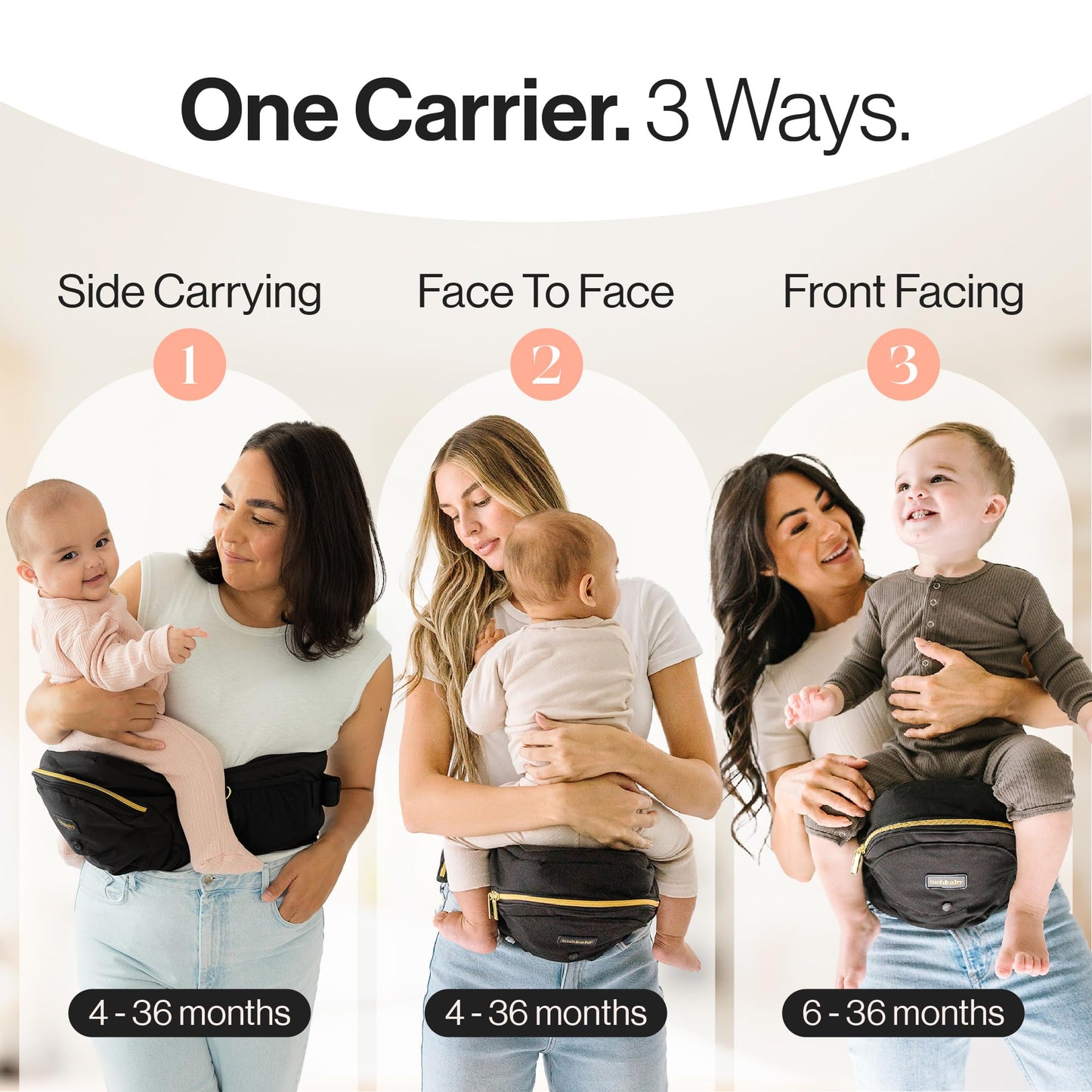 Tushbaby Safety-Certified Hip Carrier for Babies & Toddlers: Machine Washable Child Waist Seat for One Hand Support with Multi-Pocket Storage (23”-44” Waist, Holds Kids 0-3 yrs up to 45lbs) – Grey