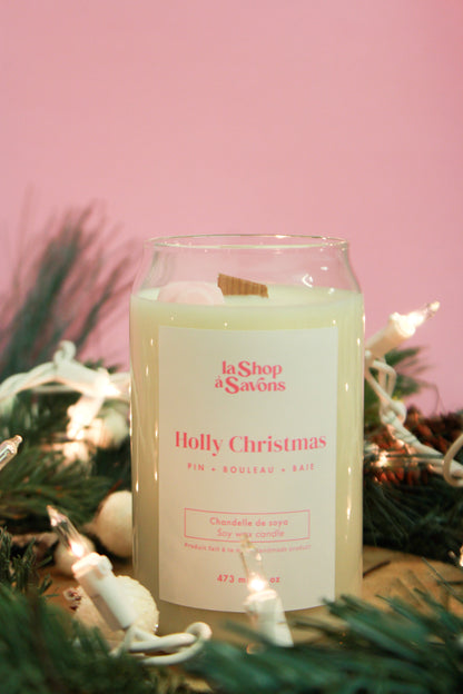 Chandelle de soya 16 oz - Holly Christmas