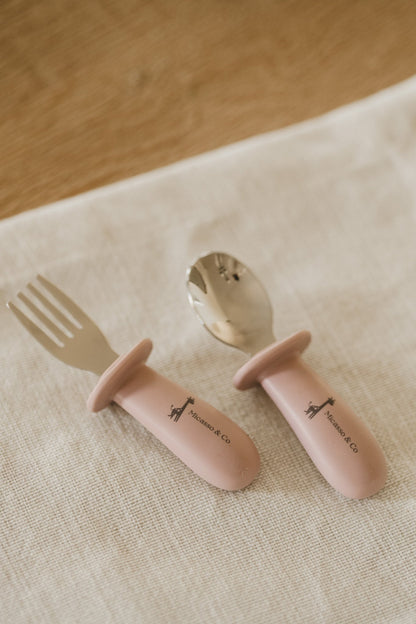 Silicone & Steel Spoon & Fork Set — Toddler Cutlery