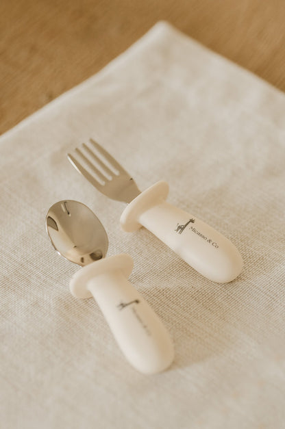 Silicone & Steel Spoon & Fork Set — Toddler Cutlery